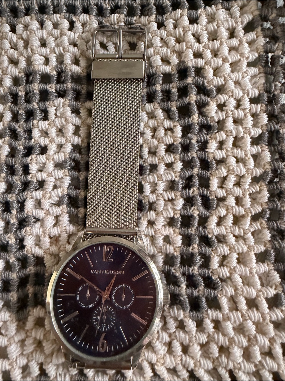 Van Heusen Silver Mesh Band Watch - Stainless Back